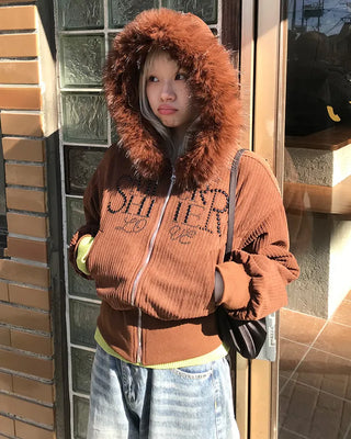 Corduroy Fur Hooded Zip
