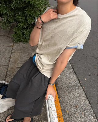 (Unisex) Roll-up Point Bi-color Short-Sleeve T-Shirt