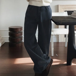Fleece-lined velvet denim pants