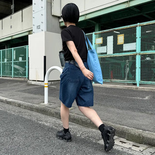 D-ring Bermuda denim pants