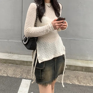 Side-strap sheer wrinkle t-shirt