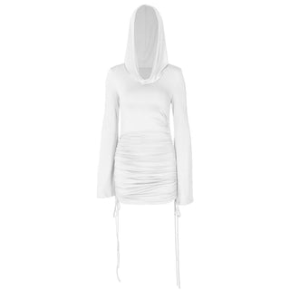 Hoodie long sleeve ruched drawstring mini dress