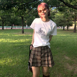 Printed cropped short-sleeved T-shirt