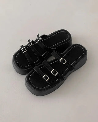 Platform buckle strap slippers