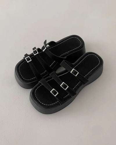 Platform buckle strap slippers