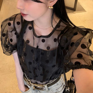 Polka Dot Puff Sleeve Blouse