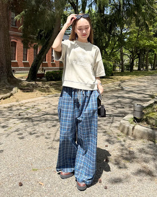 Wide-fit check easy pants