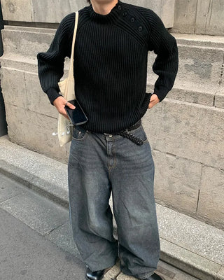 Side Button Neck Point Knit