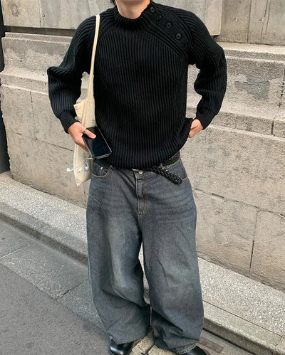 Side Button Neck Point Knit