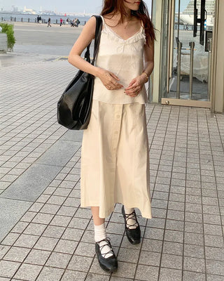 Button-up flared midi skirt