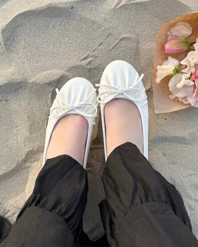 Shirred Ribbon Flat Shoes