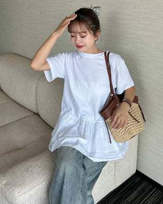 Frilled hem short-sleeve T-shirt