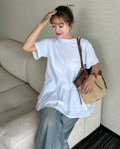 Frilled hem short-sleeve T-shirt