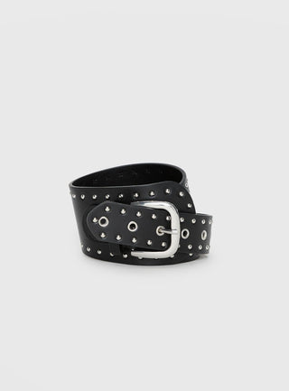 Main Thing Faux Leather Studded Belt Black  Silver