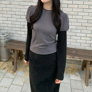 Layered double puff stripe T-shirt