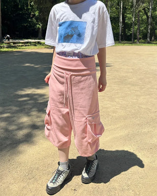 Wide-waist pocket Bermuda shorts