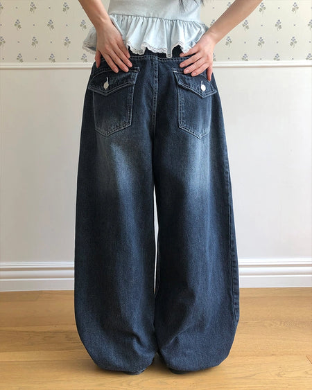 Balloon wide denim pants