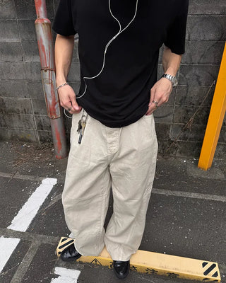 Side-panel wide cotton pants