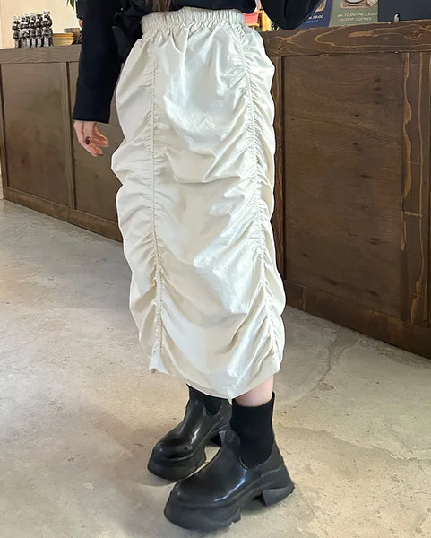 Banded Shirring Midi Skirt