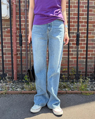 Washed straight denim pants