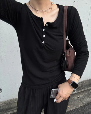 Henley neck cut and sew