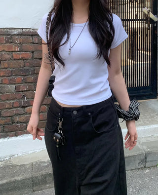 Raglan short-sleeved cropped t-shirt