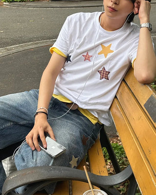 (Unisex) Star Patch Point Short Sleeve T-Shirt