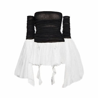 Off shoulder long sleeve mesh dress