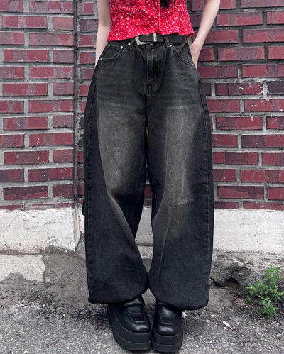 Washed balloon denim pants