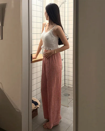 Striped String Point Elastic Waist Pants