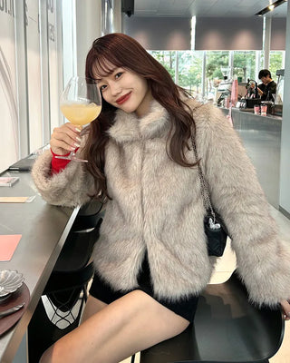 High-neck fur jacket