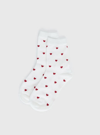 Sweet Heart Socks White  Red