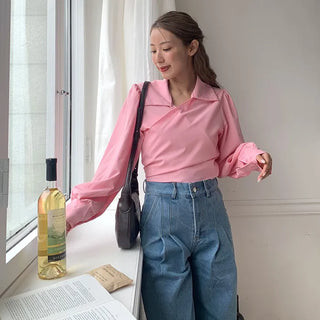 Big collar wrap blouse