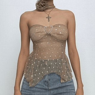 Polka dot glitter buckle ruffle tube top