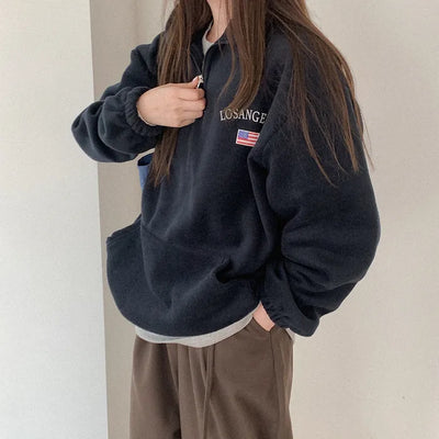 Lettering Fleece Half-Zip Sweatshirt
