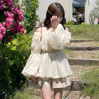 Off-shoulder chiffon blouse dress