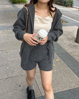 Double-zip hoodie and shorts set