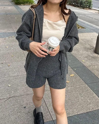Double-zip hoodie and shorts set