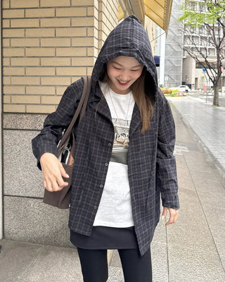 Checked hooded shirt