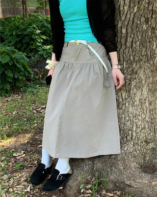 Gray vintage denim long skirt
