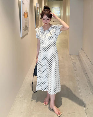 Ruffled polka dot long dress