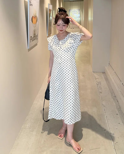 Ruffled polka dot long dress