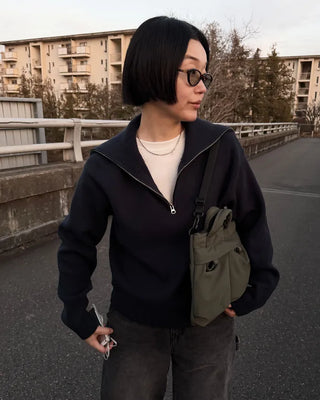 Big Collar Half-Zip Knit