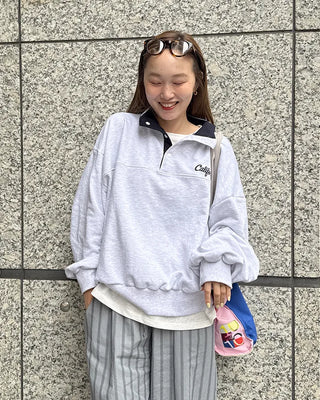 High-neck half-button sweatshirt