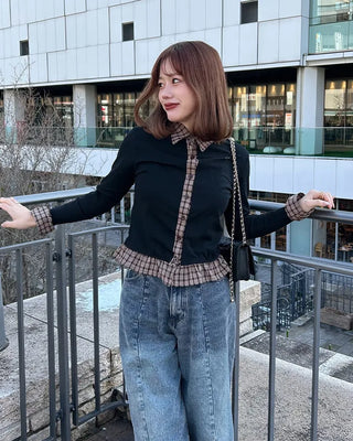 Checked frill cardigan
