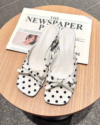 Square-toe ribbon polka dot sandals
