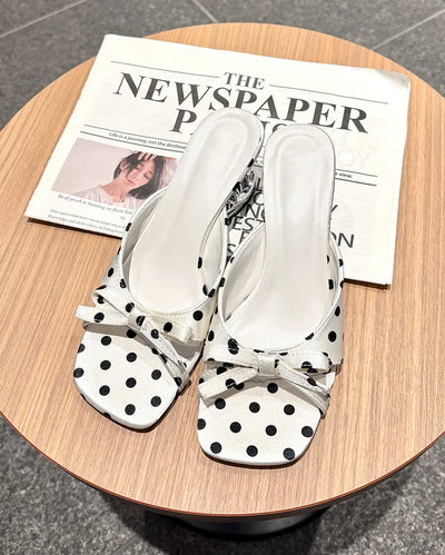 Square-toe ribbon polka dot sandals