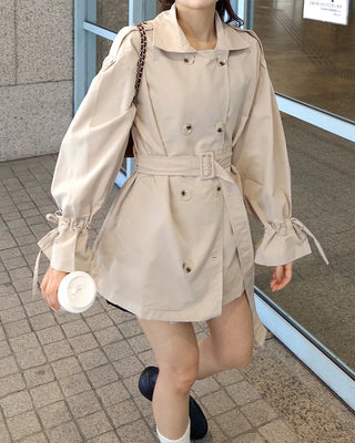 Double-breasted half trench coat