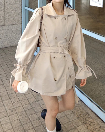 Double-breasted half trench coat