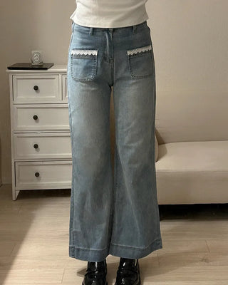 Lace pocket denim pants